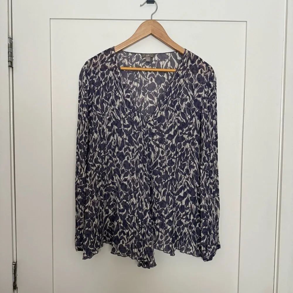 J Jill Blouse Womens Sz L Purple Floral Long Sleeve Flowy Romantic Feminine